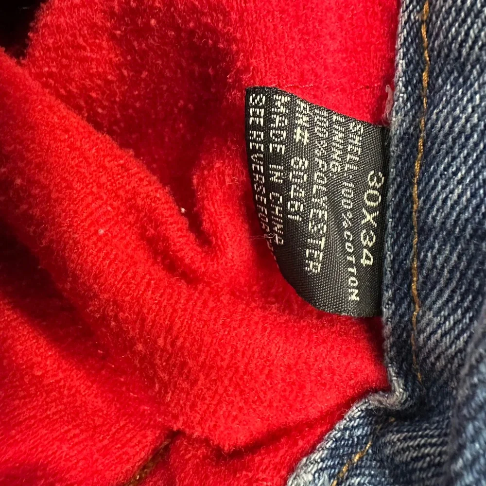 Guide Gear Mens Thinsulate Lined Insulated Jeans Blue Denim 30x34 Red Fleece
